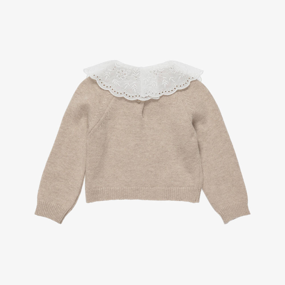 Dr. Kid-Girls Beige Knitted Squirrel Sweater | Childrensalon