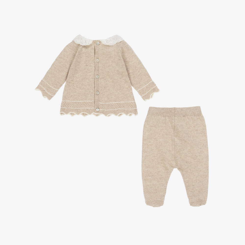 Dr. Kid-Girls Beige Wool & Cotton Knit 2 Piece Babygrow | Childrensalon