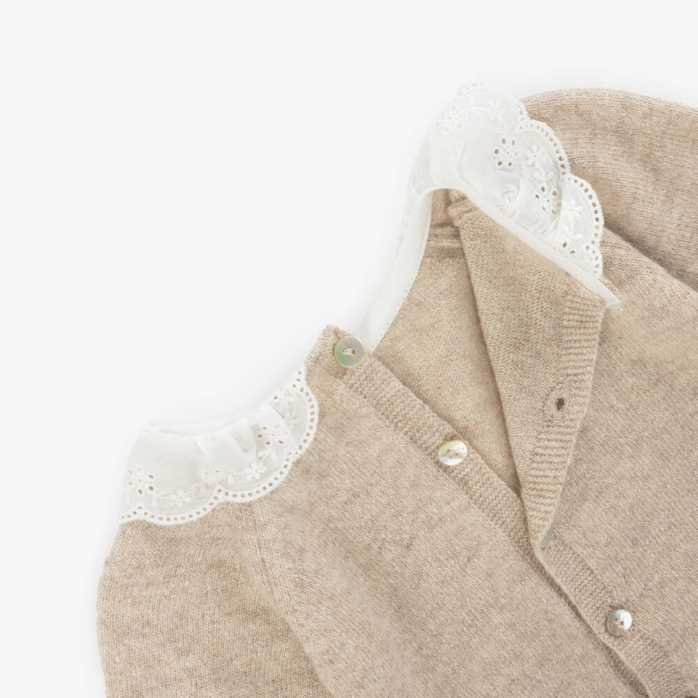 Dr. Kid-Girls Beige Wool & Cotton Knit 2 Piece Babygrow | Childrensalon