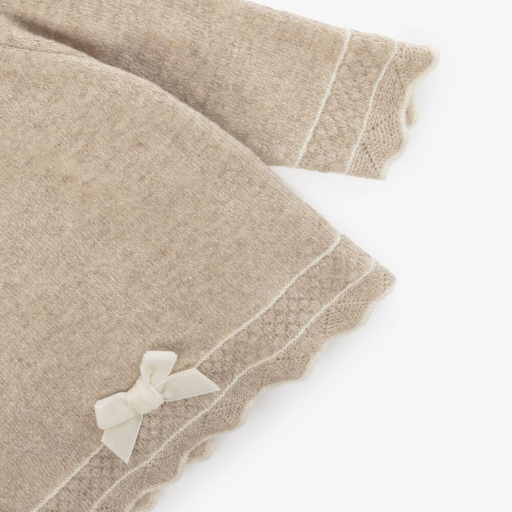 Dr. Kid-Girls Beige Wool & Cotton Knit 2 Piece Babygrow | Childrensalon