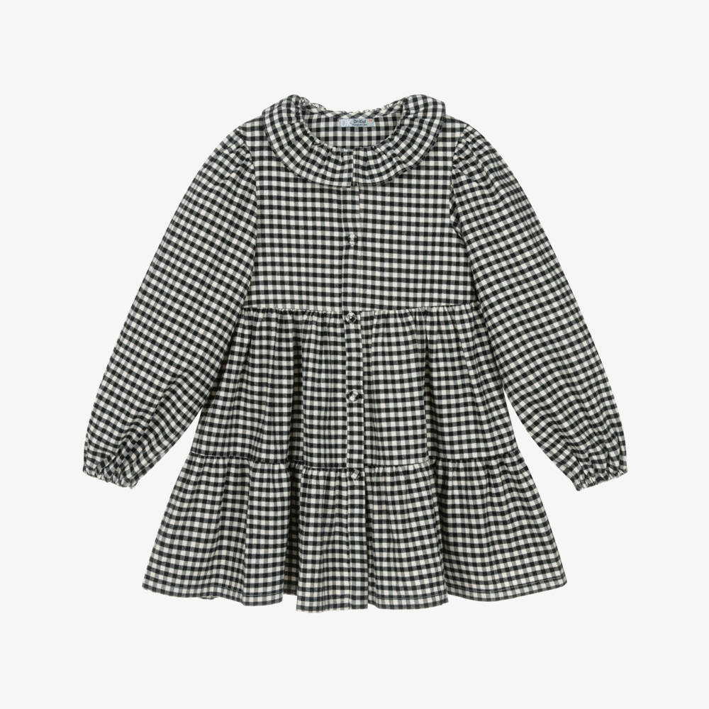 Dr. Kid-Girls Black & White Gingham Check Brushed Cotton Dress | Childrensalon