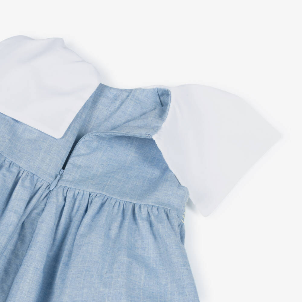Dr. Kid-Girls Blue Cotton Dress with Sailor Collar | Childrensalon