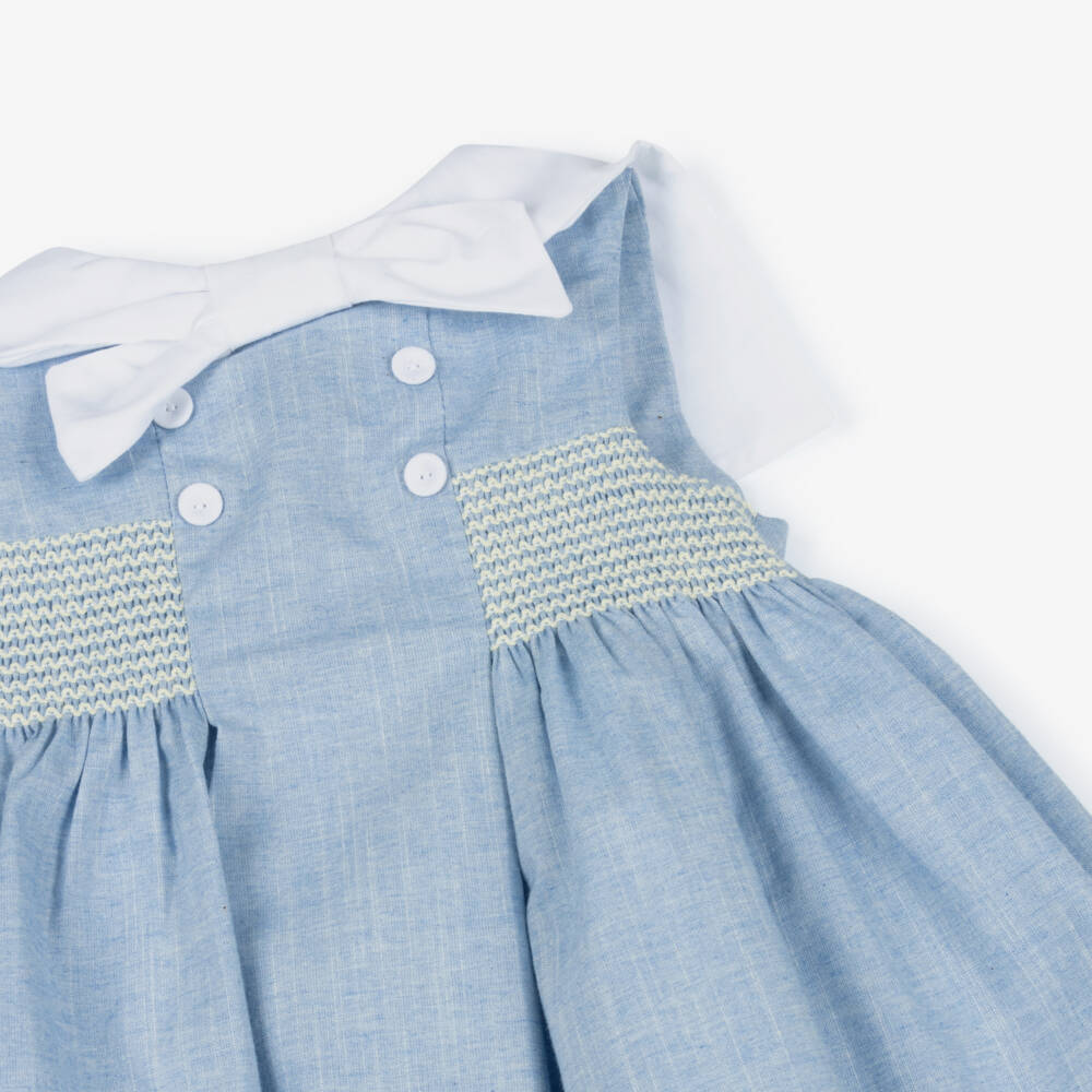 Dr. Kid-Girls Blue Cotton Dress with Sailor Collar | Childrensalon