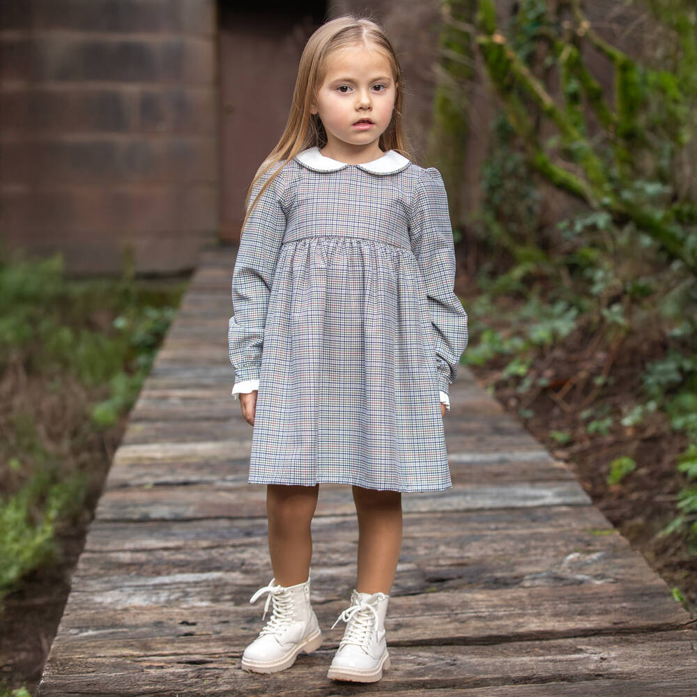 Dr. Kid-Girls Blue & Green Check Cotton Twill Dress | Childrensalon