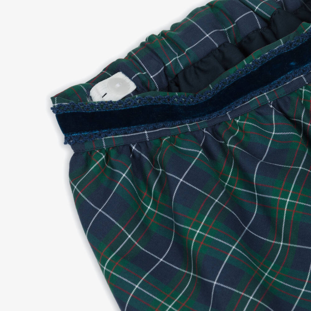 Dr. Kid-Girls Blue & Green Tartan Cotton Skirt with Ruffle Hem | Childrensalon