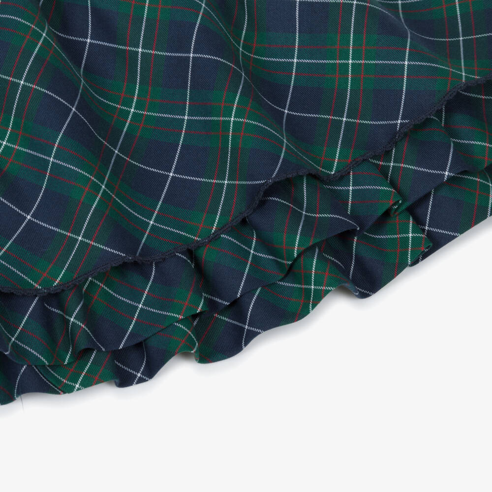 Dr. Kid-Girls Blue & Green Tartan Cotton Skirt with Ruffle Hem | Childrensalon