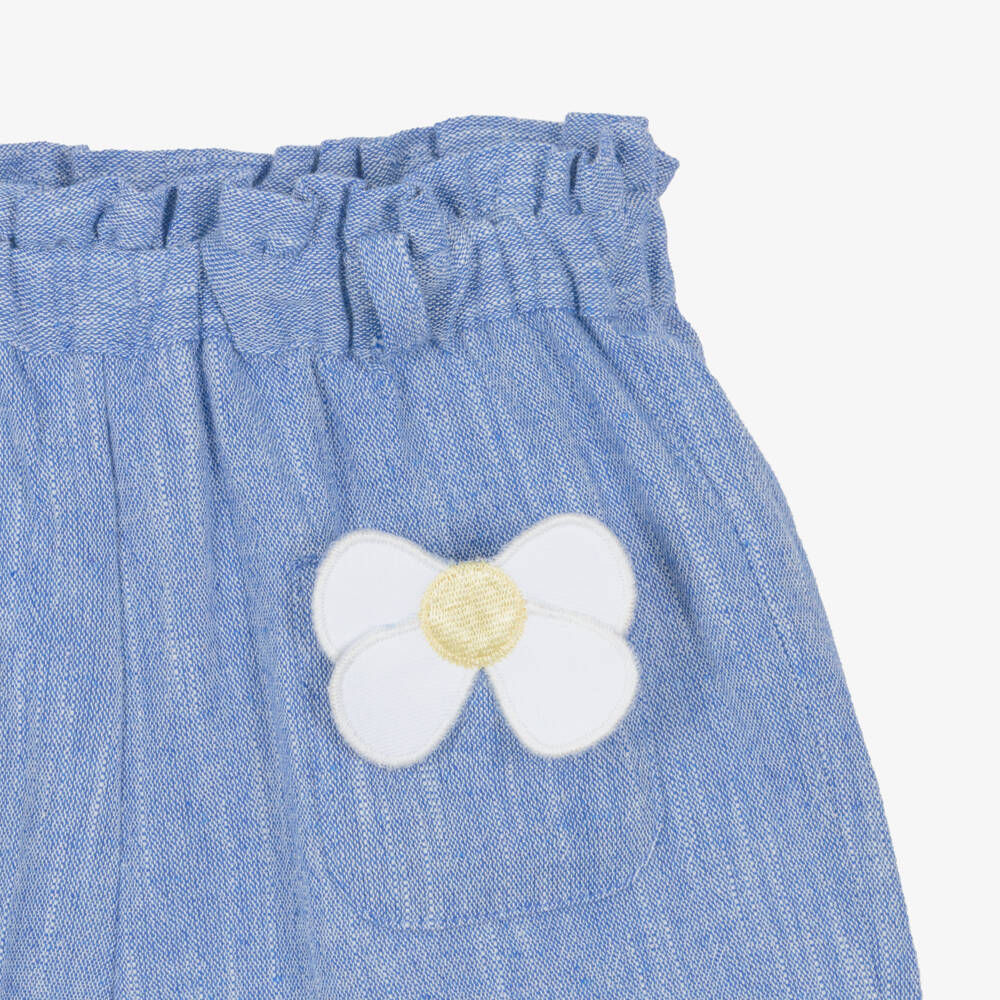 Dr. Kid-Girls Blue Marl Shorts with Daisy Appliqués | Childrensalon