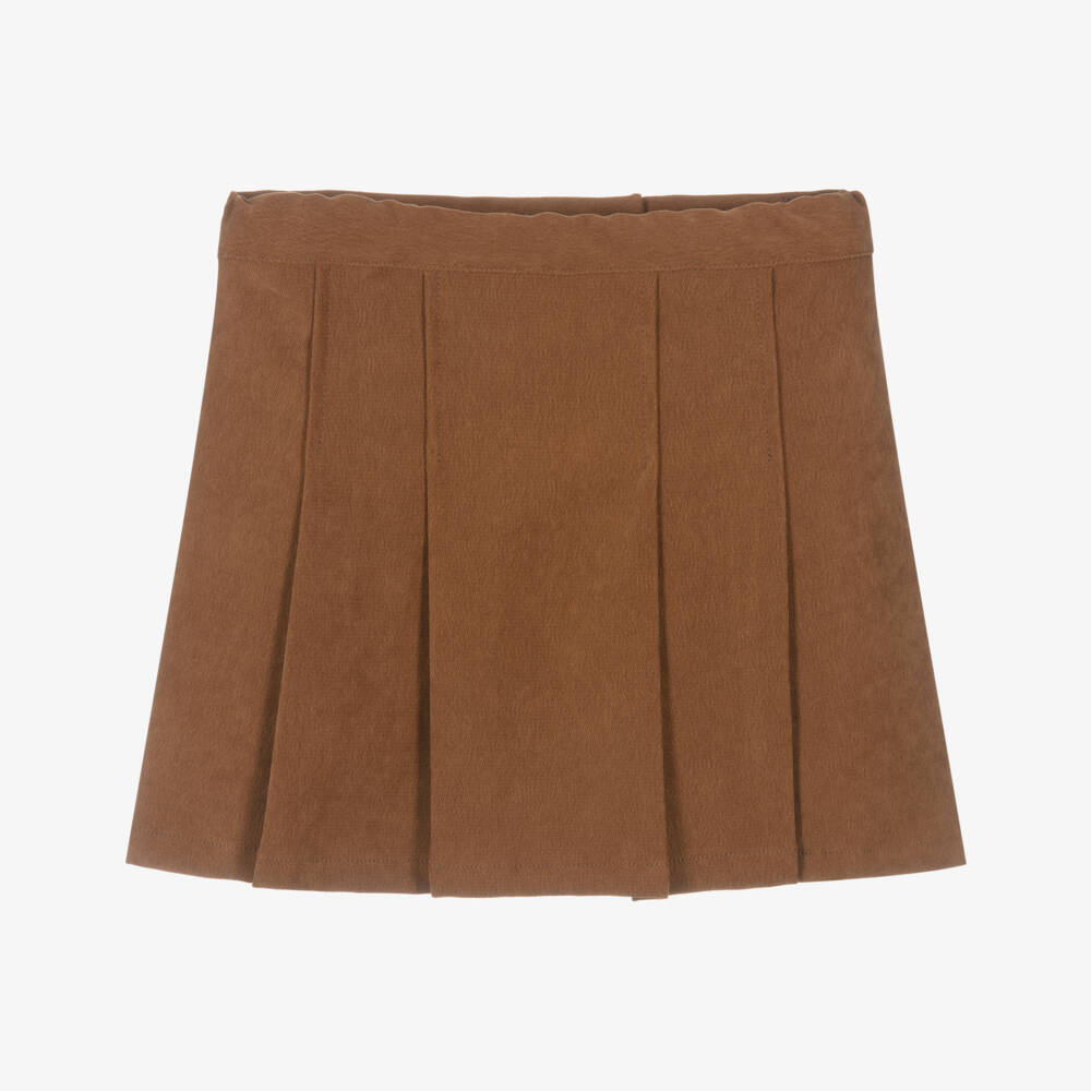 Dr. Kid-Girls Brown Double-Breasted Style Skirt with Pleats | Childrensalon