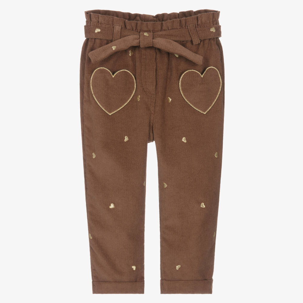 Dr. Kid-Girls Brown Embroidered Heart Cotton Corduroy Trousers | Childrensalon