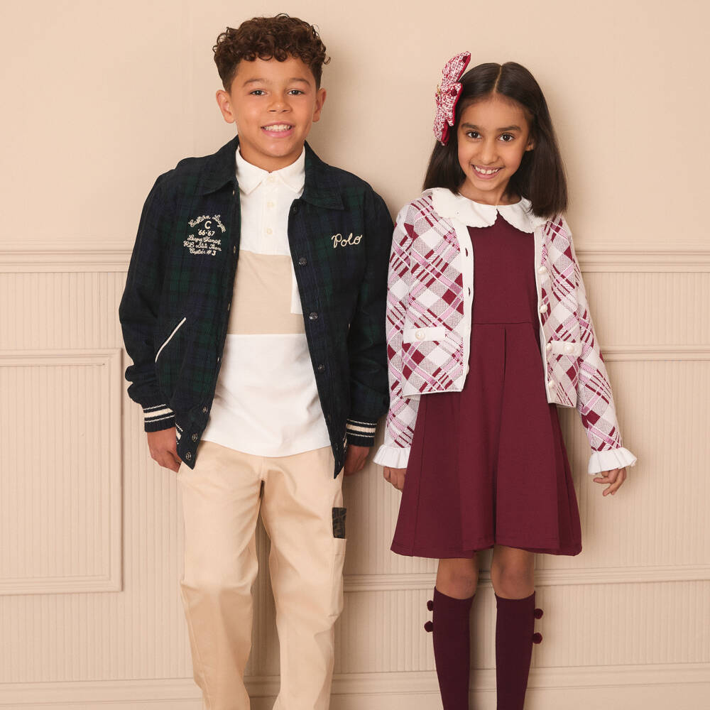 Dr. Kid-Girls Burgundy Red Milano Jersey Dress with Scalloped Collar | Childrensalon