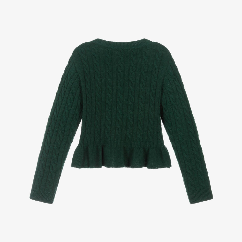 Dr. Kid-Girls Green Cotton & Wool Cable Knit Jumper | Childrensalon