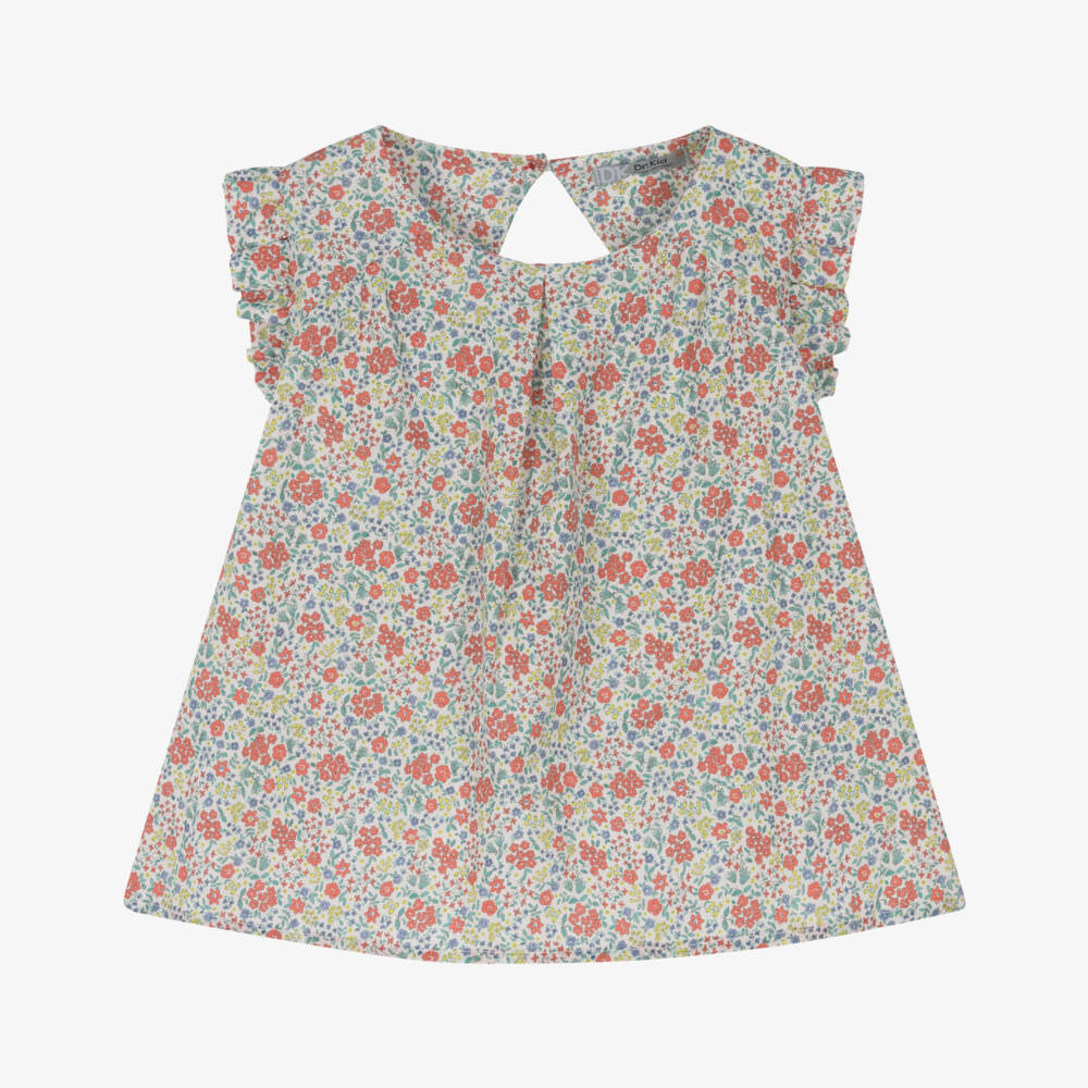 Dr. Kid-Girls Green & Red Floral Print Blouse | Childrensalon