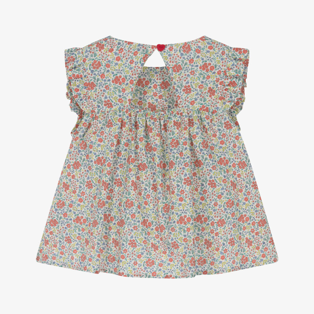 Dr. Kid-Girls Green & Red Floral Print Blouse | Childrensalon