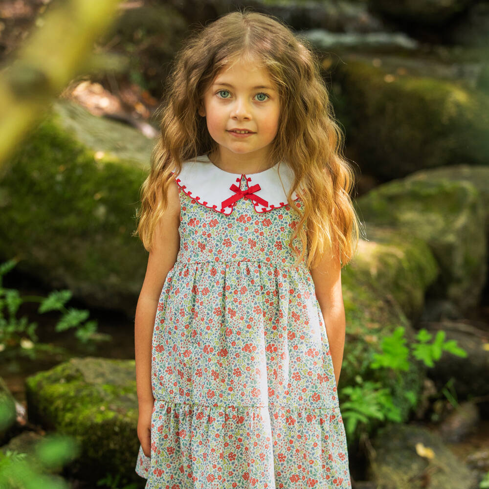 Dr. Kid-Girls Green & Red Floral Print Sleeveless Dress | Childrensalon