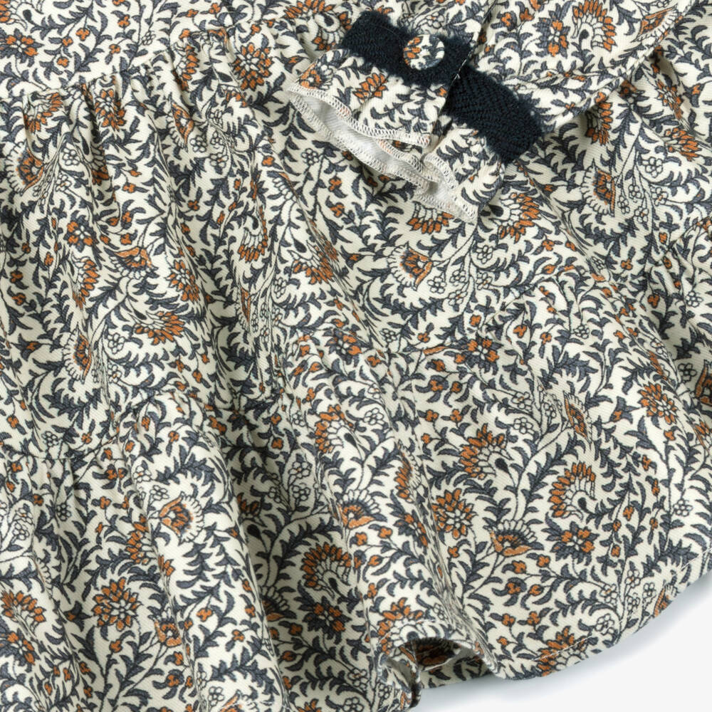 Dr. Kid-Girls Ivory & Blue Brushed Cotton Floral Dress | Childrensalon