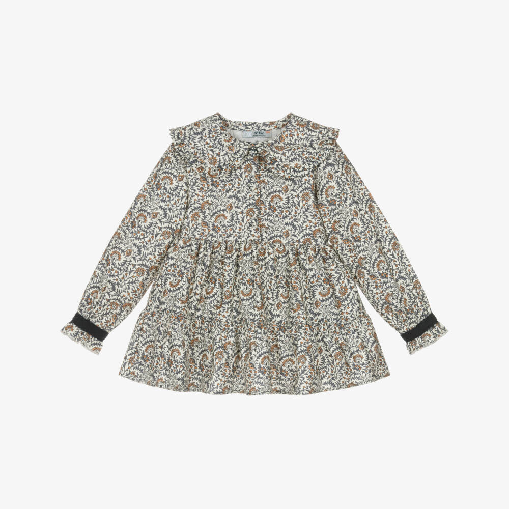 Dr. Kid-Girls Ivory & Blue Brushed Cotton Floral Dress | Childrensalon