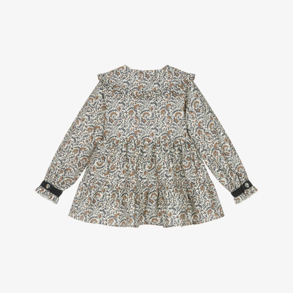 Dr. Kid-Girls Ivory & Blue Brushed Cotton Floral Dress | Childrensalon