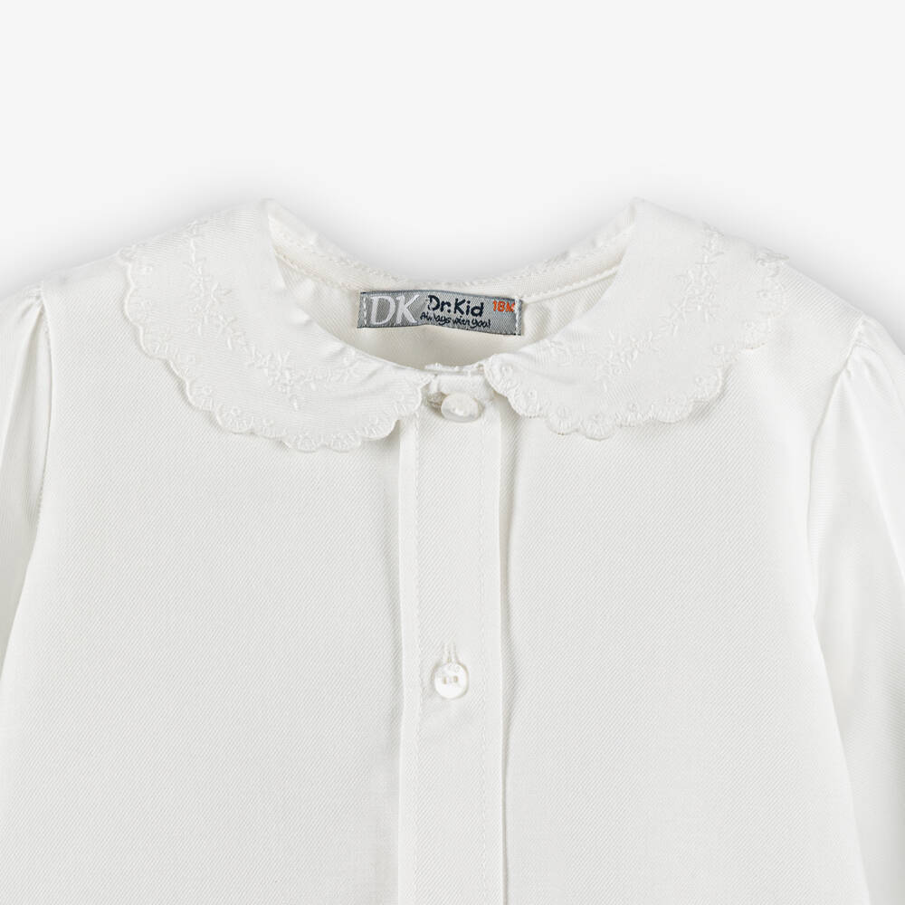 Dr. Kid-بلوزة بياقة مطرزة قطن لون عاجي للبنات | Childrensalon