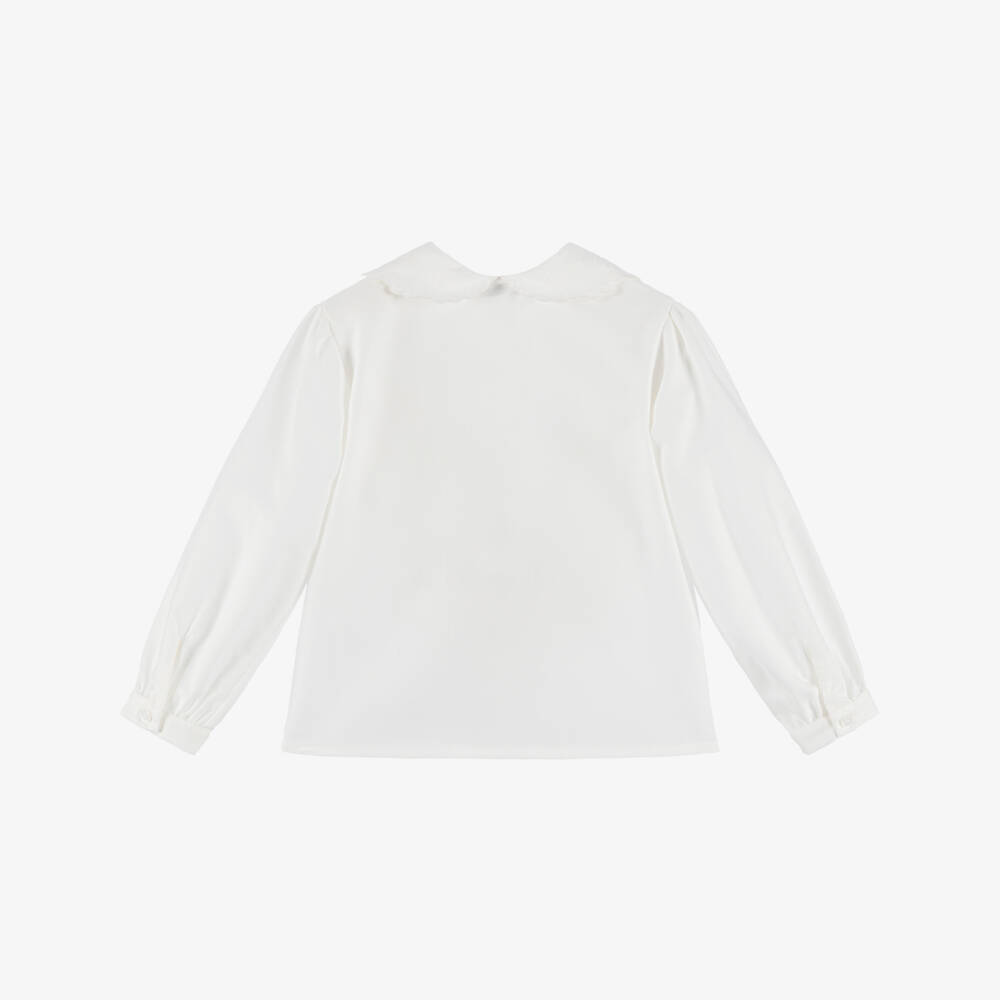 Dr. Kid-بلوزة بياقة مطرزة قطن لون عاجي للبنات | Childrensalon