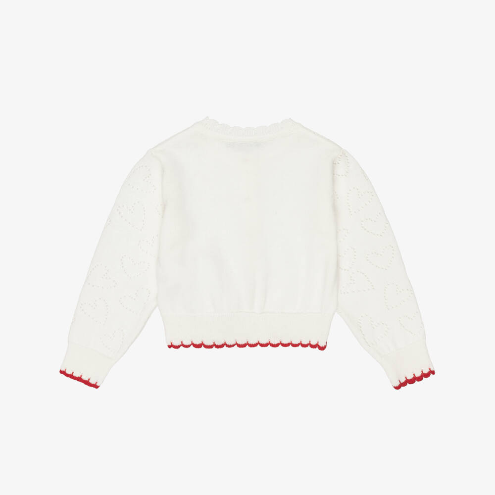 Dr. Kid-Girls Ivory Cotton Knit Heart Pattern Cardigan | Childrensalon