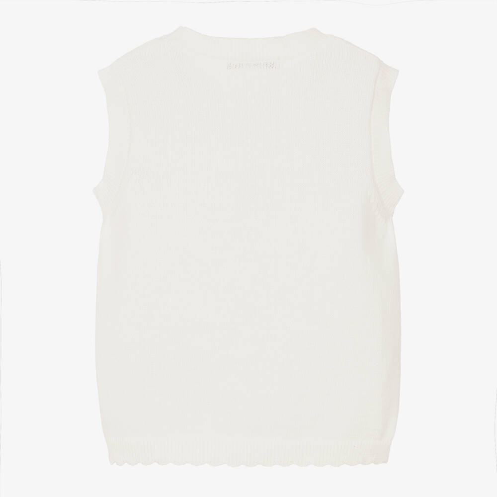 Dr. Kid-Girls Ivory Cotton Knit Top with Embroidered Lemon | Childrensalon