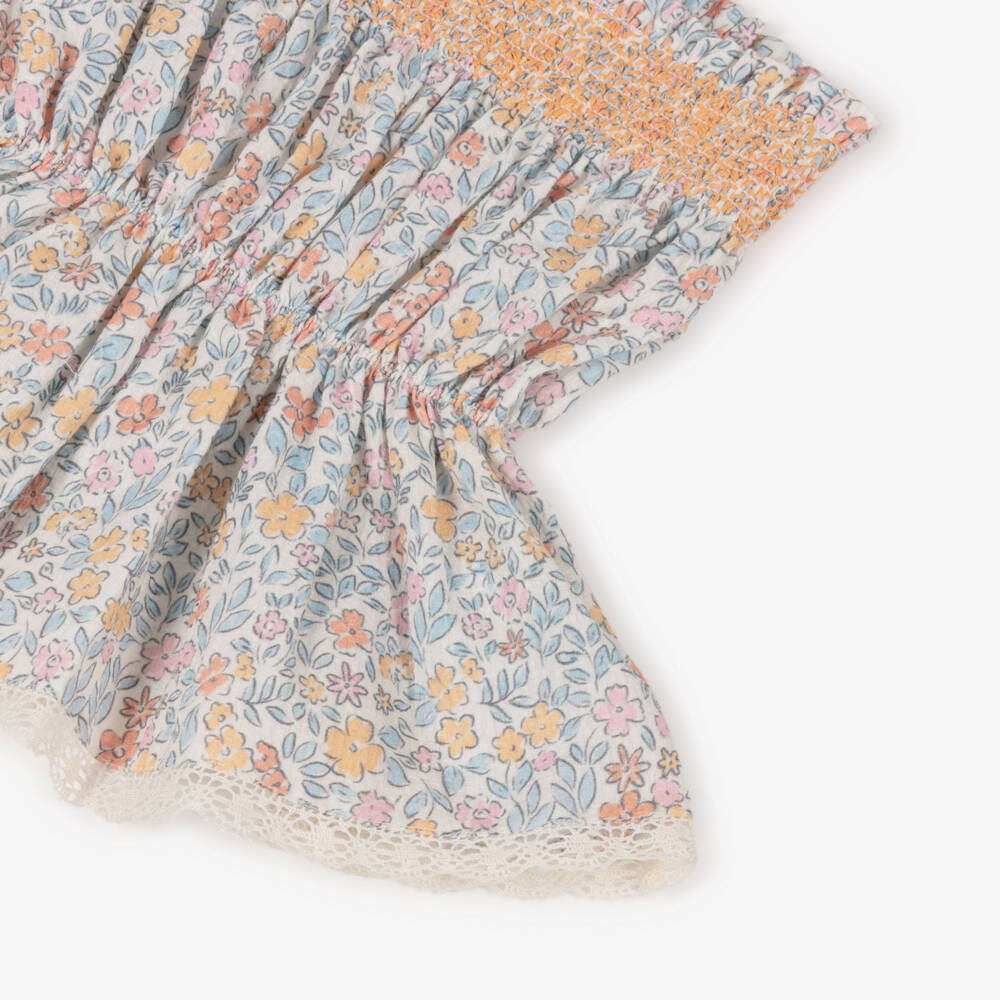 Dr. Kid-Girls Ivory & Pastel Orange Ditsy Floral Print Top | Childrensalon