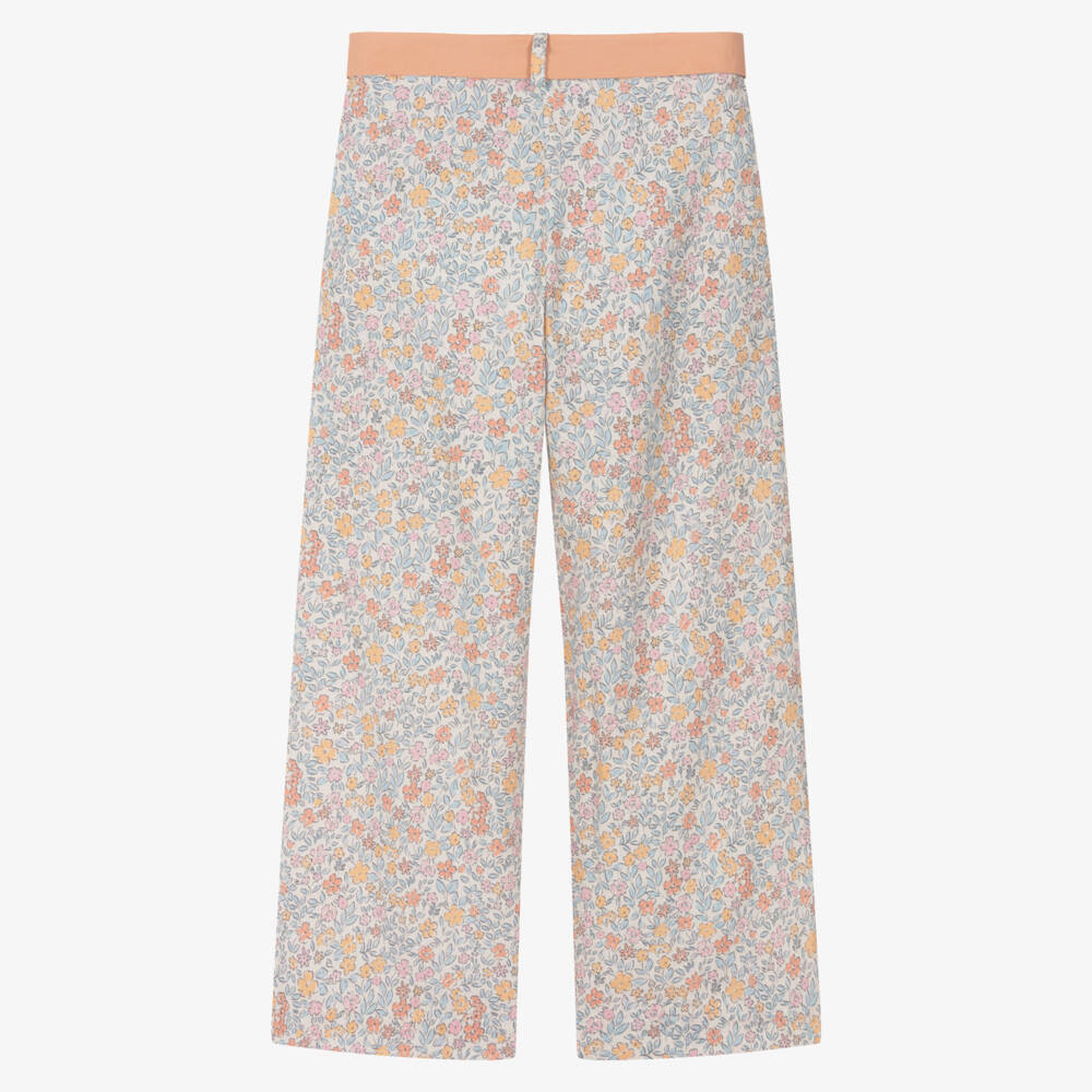 Dr. Kid-Girls Ivory & Pastel Orange Ditsy Floral Print Trousers | Childrensalon