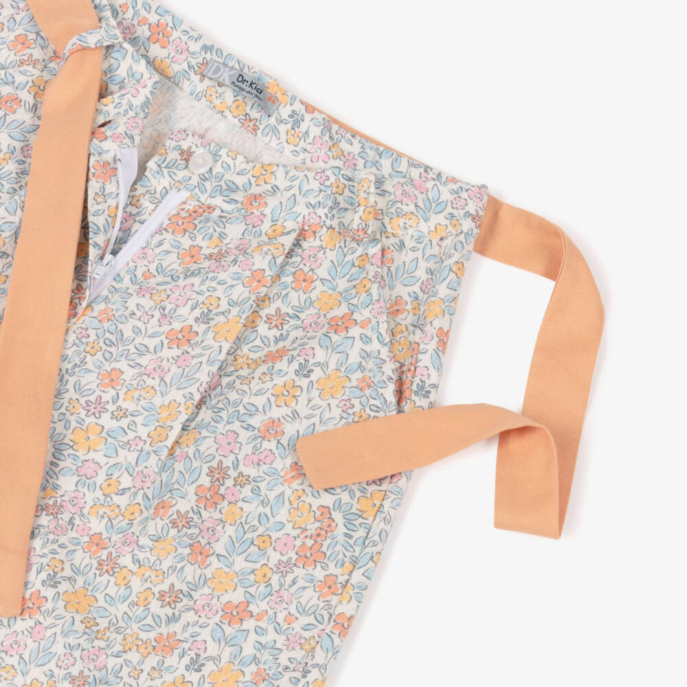 Dr. Kid-Girls Ivory & Pastel Orange Ditsy Floral Print Trousers | Childrensalon