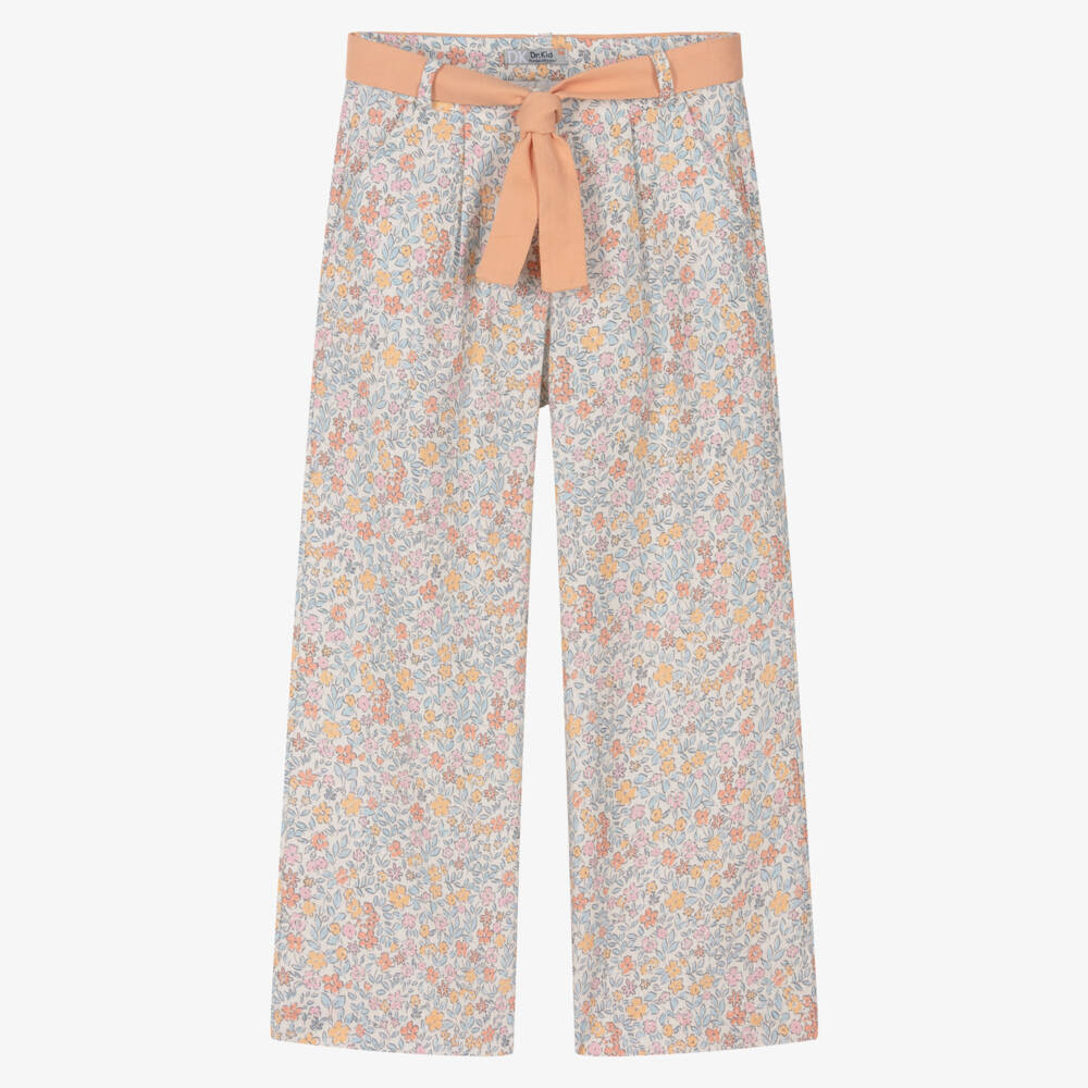 Dr. Kid-Girls Ivory & Pastel Orange Ditsy Floral Print Trousers | Childrensalon