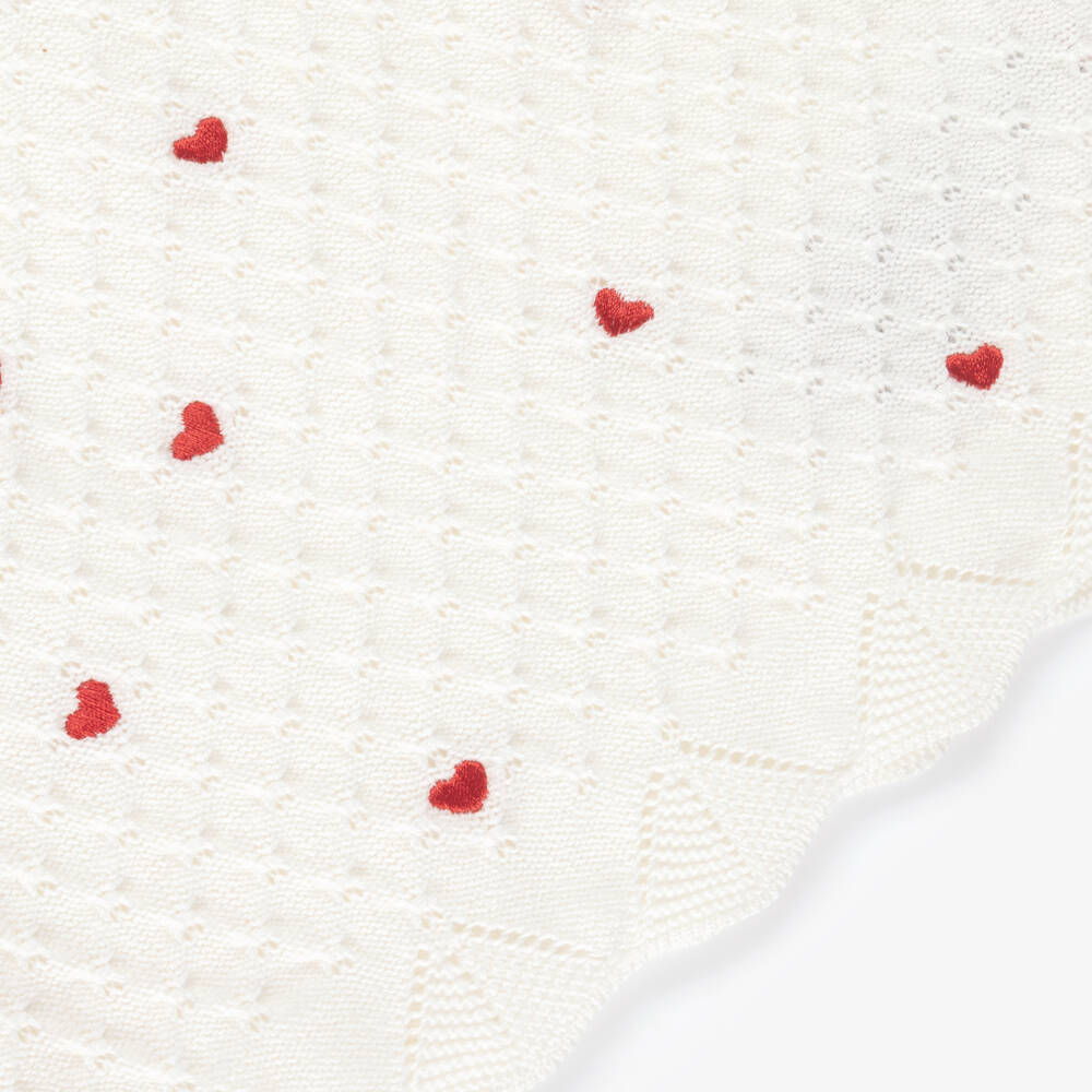 Dr. Kid-Girls Ivory Patterned Knit Strappy Top with Red Hearts | Childrensalon