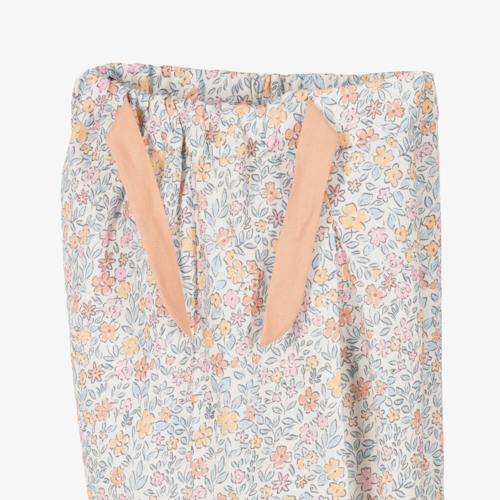 Dr. Kid-Брюки кремово-персиковые из хлопка с цветочным узором для девочек | Childrensalon