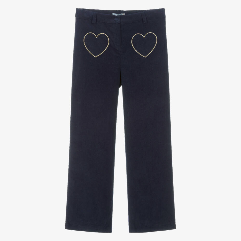 Dr. Kid-Girls Navy Blue Corduroy Trousers with Heart Pockets | Childrensalon