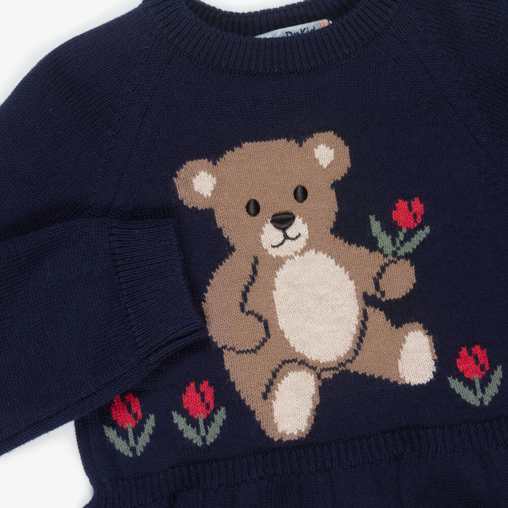 Dr. Kid-Girls Navy Blue Cotton Knit Sweater | Childrensalon