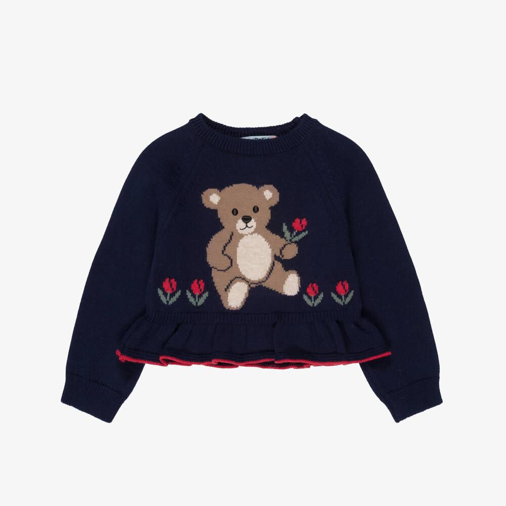 Dr. Kid-Girls Navy Blue Cotton Knit Sweater | Childrensalon