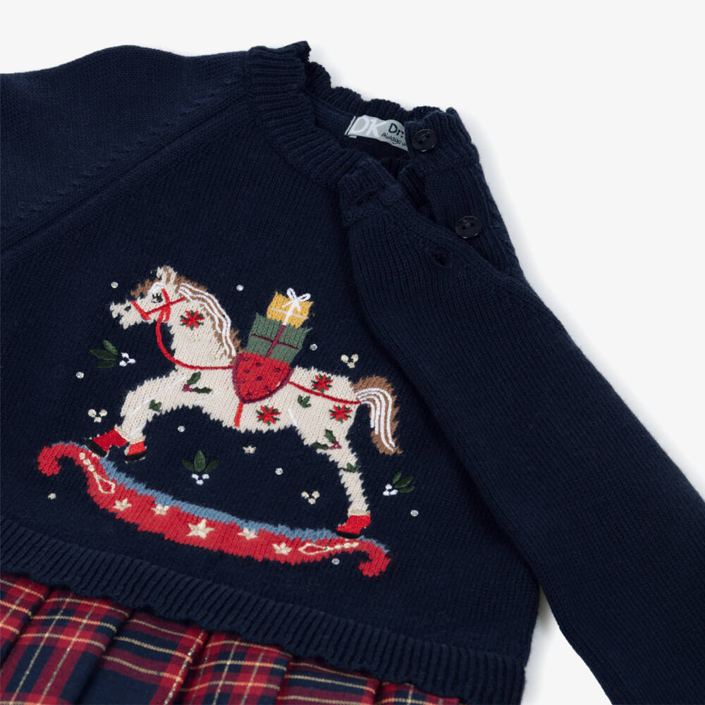 Dr. Kid-Girls Navy Blue & Red Rocking Horse Dress | Childrensalon