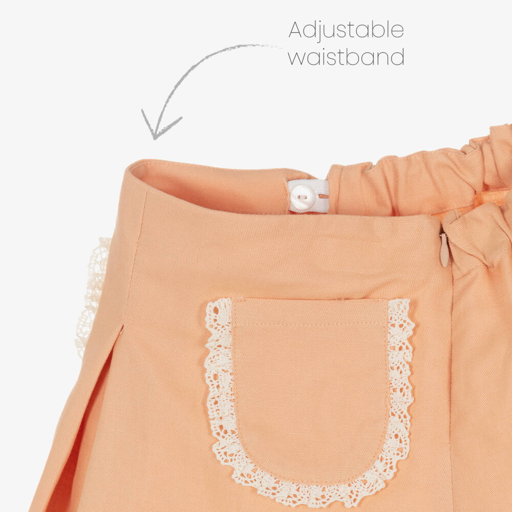 Dr. Kid-Girls Pale Orange Skirt with Lace Trim Pockets | Childrensalon