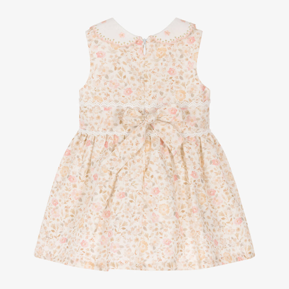 Dr. Kid-Girls Pale Pink & Beige Floral Print Dress | Childrensalon