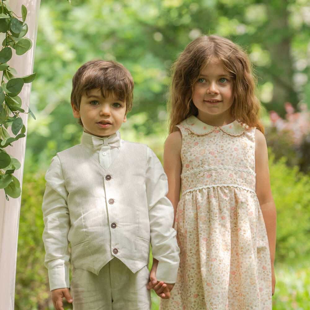 Dr. Kid-Girls Pale Pink & Beige Floral Print Dress | Childrensalon