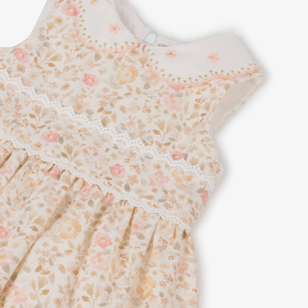 Dr. Kid-Girls Pale Pink & Beige Floral Print Dress | Childrensalon
