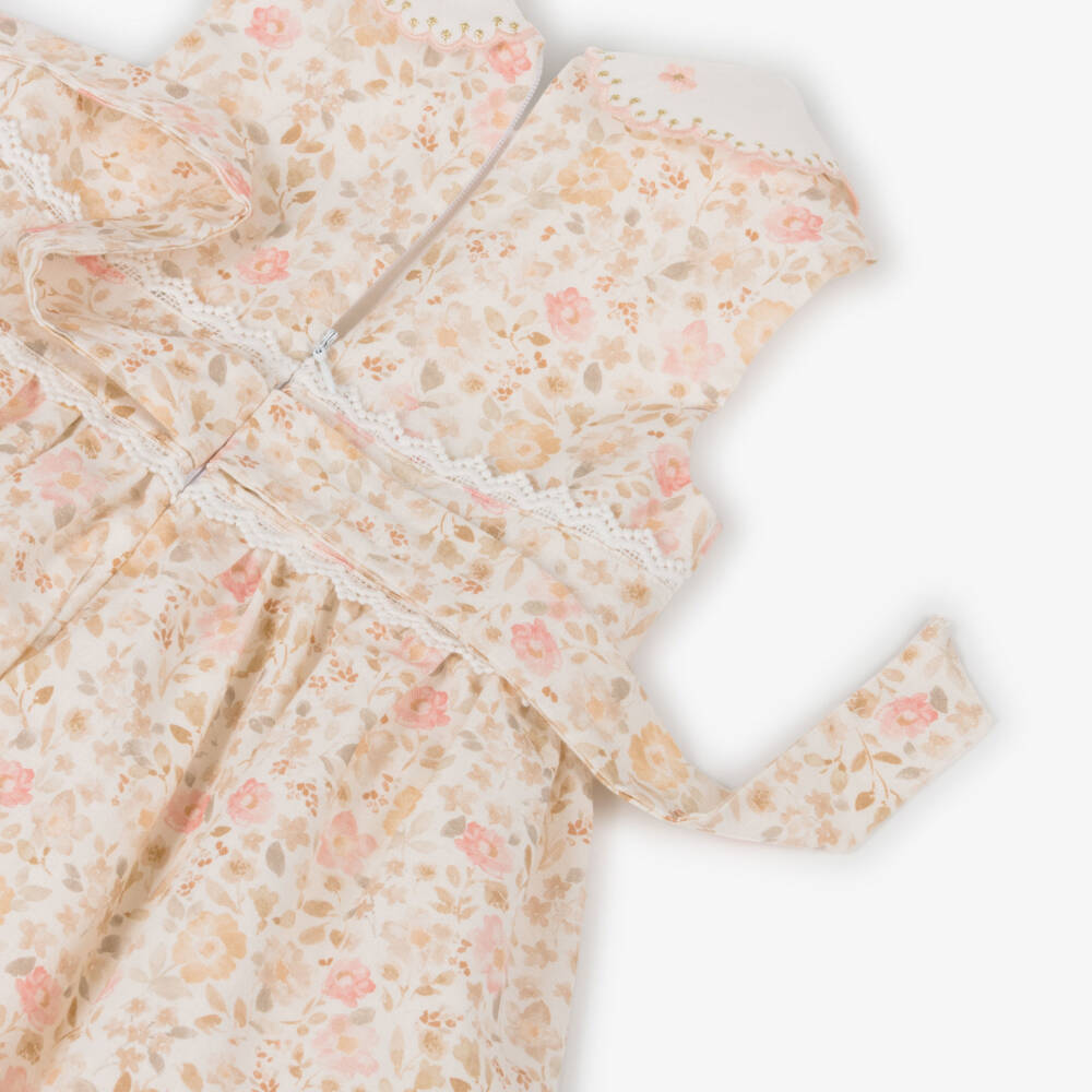 Dr. Kid-Girls Pale Pink & Beige Floral Print Dress | Childrensalon