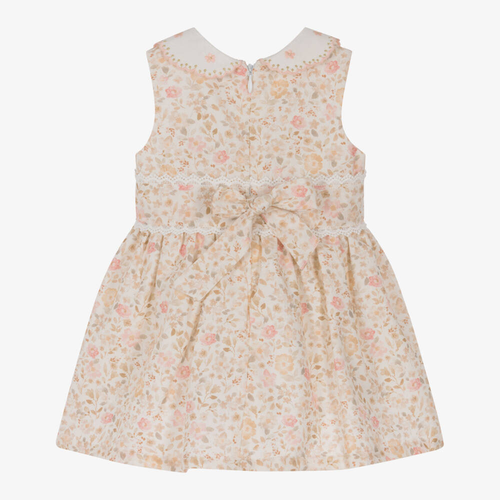 Dr. Kid-Girls Pale Pink & Beige Floral Print Dress | Childrensalon