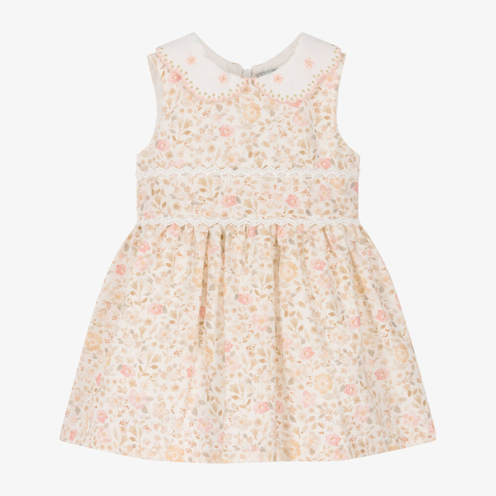 Dr. Kid-Girls Pale Pink & Beige Floral Print Dress | Childrensalon