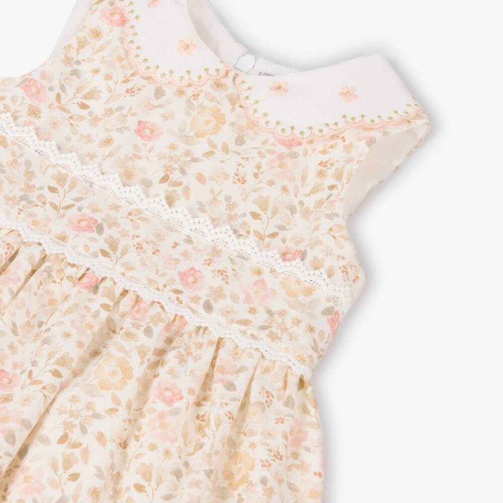 Dr. Kid-Girls Pale Pink & Beige Floral Print Dress | Childrensalon