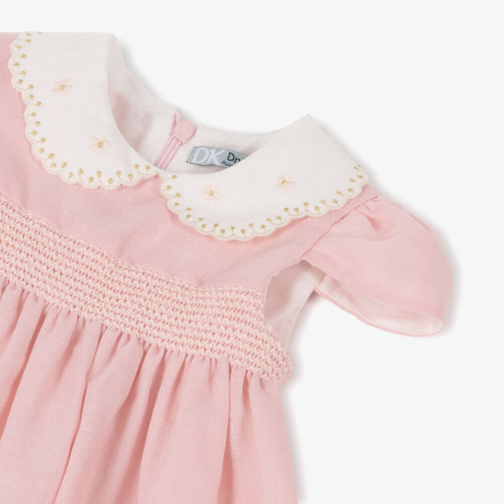 Dr. Kid-Girls Pale Pink Smocked Dress with Floral Embroidery | Childrensalon