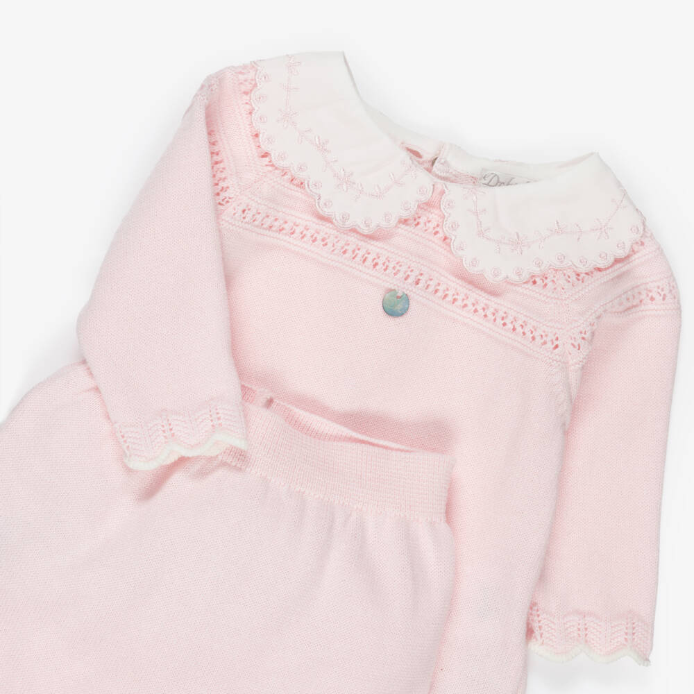Dr. Kid-Girls Pink Cotton 2-Piece Babygrow with Embroidered Collar | Childrensalon