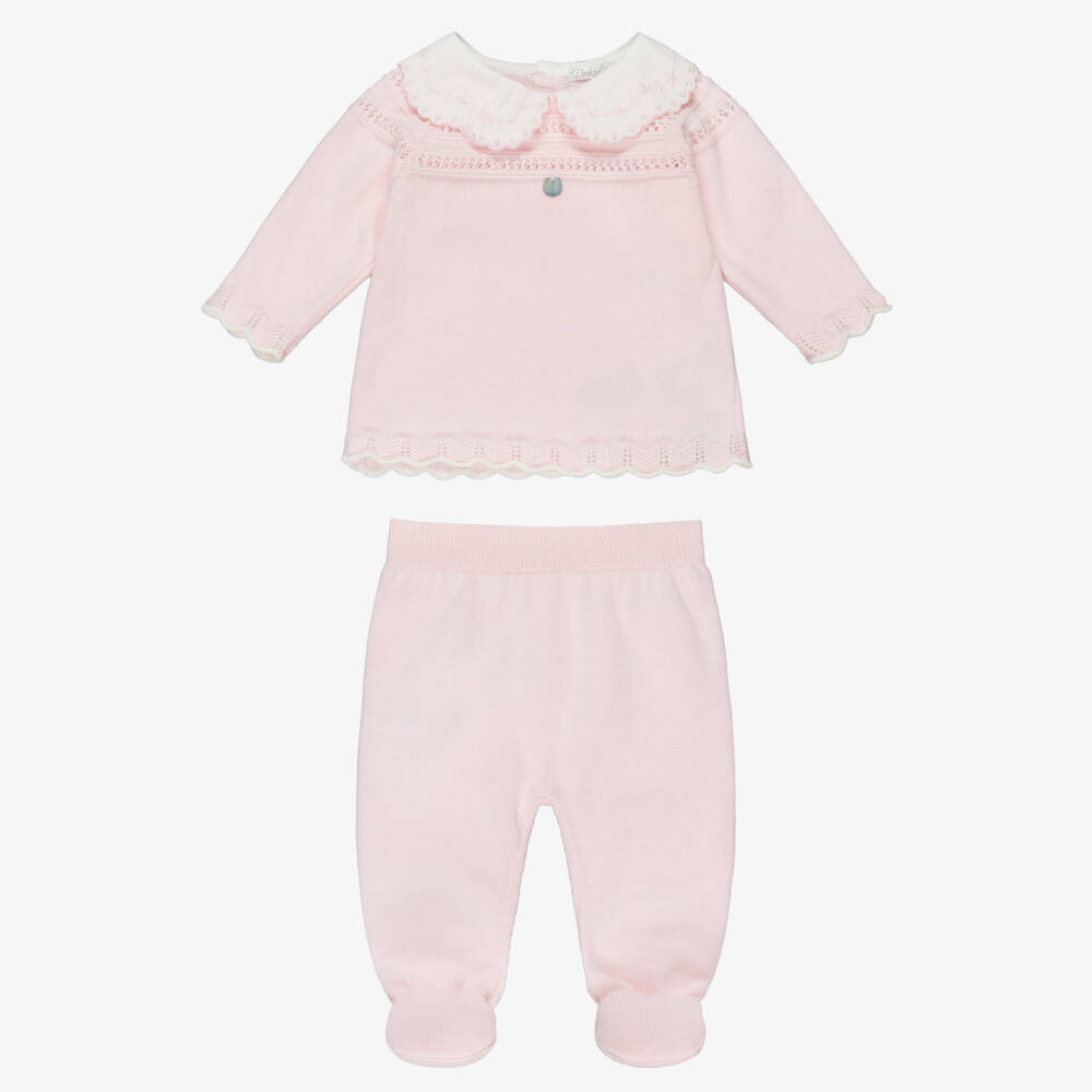 Dr. Kid-Girls Pink Cotton 2-Piece Babygrow with Embroidered Collar | Childrensalon