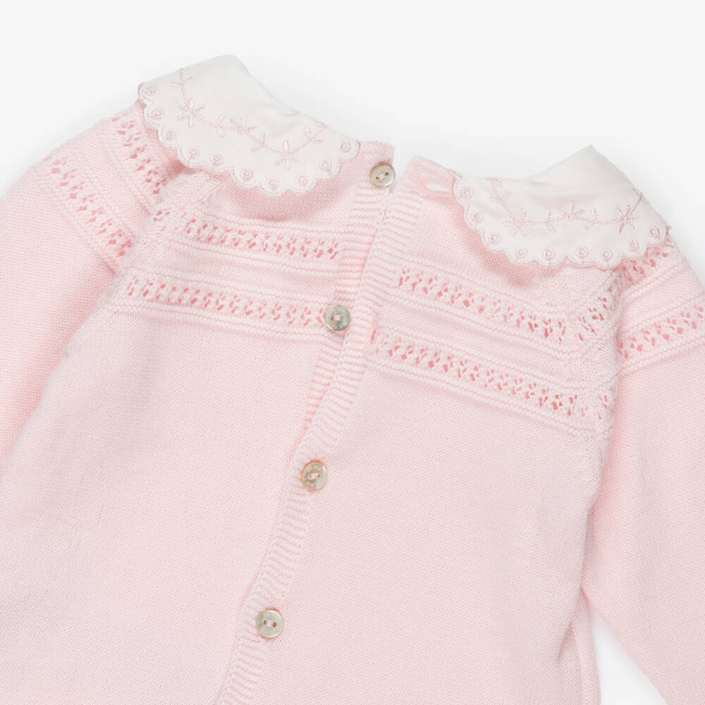 Dr. Kid-Girls Pink Cotton 2-Piece Babygrow with Embroidered Collar | Childrensalon