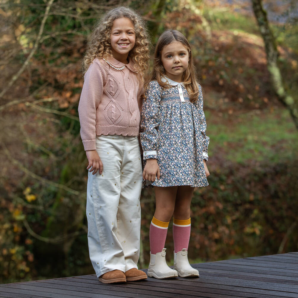 Dr. Kid-Girls Pink Cotton & Wool Cable Knit Jumper | Childrensalon