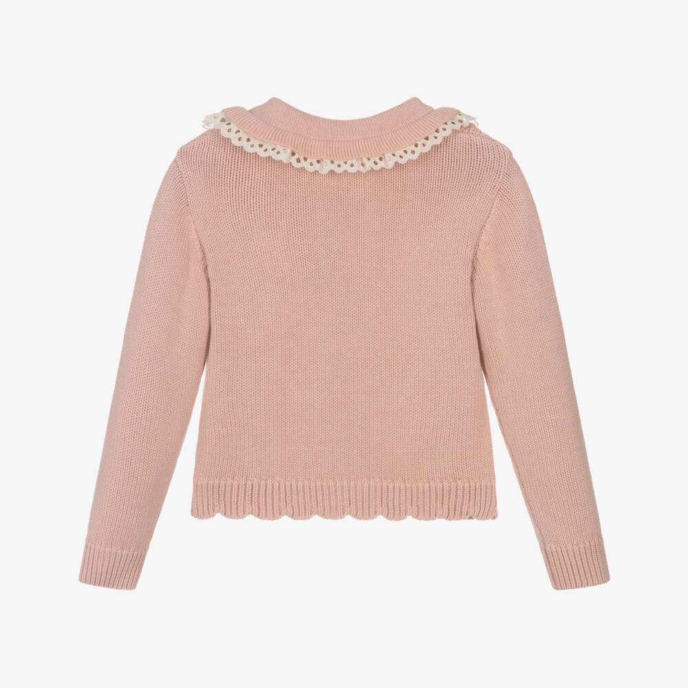 Dr. Kid-Girls Pink Cotton & Wool Cable Knit Jumper | Childrensalon