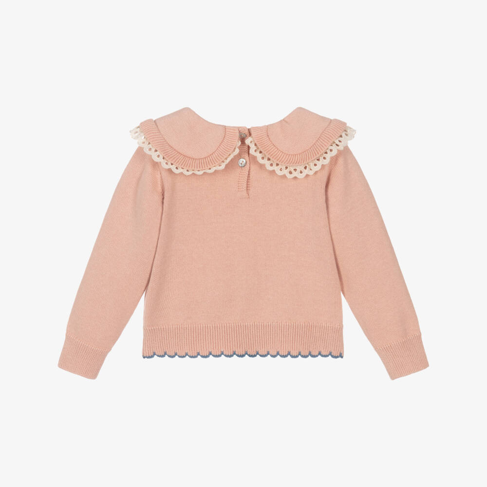 Dr. Kid-Girls Pink Cotton & Wool Knitted Jumper | Childrensalon